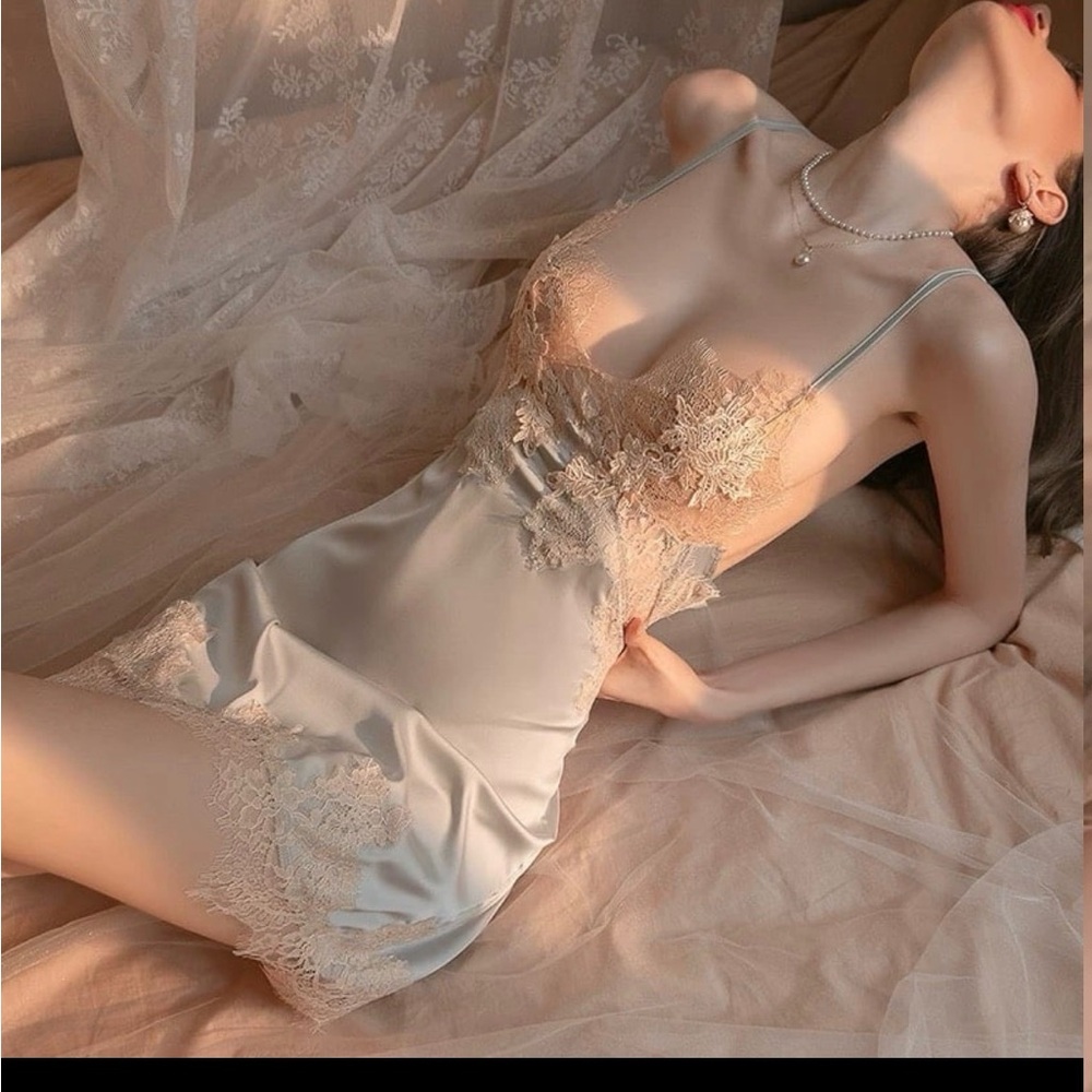 New Elegant Lace Trim Satin Chemise. Valentine's Day Dress.